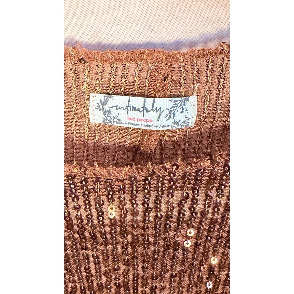 Intimately Free People Copper Gold Rush Sequin Stretch Top Womens M Brown Crew - Picture 3 of 7